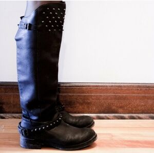 ASH Remix Genuine Leather Knee-High Boots with Metal Studs💀